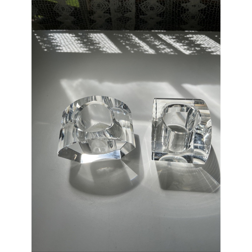 Vintage Oleg Cassini Crystal Cut Lotus Votive Elegant Candle Holder Signed Set - Picture 3 of 8